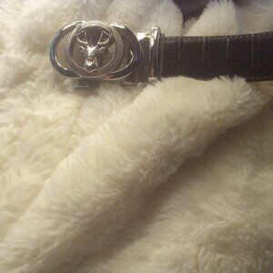 Men's Black Leather Rachet Belt (Quick Release Lever) 52" w/Silver Deer Buckle